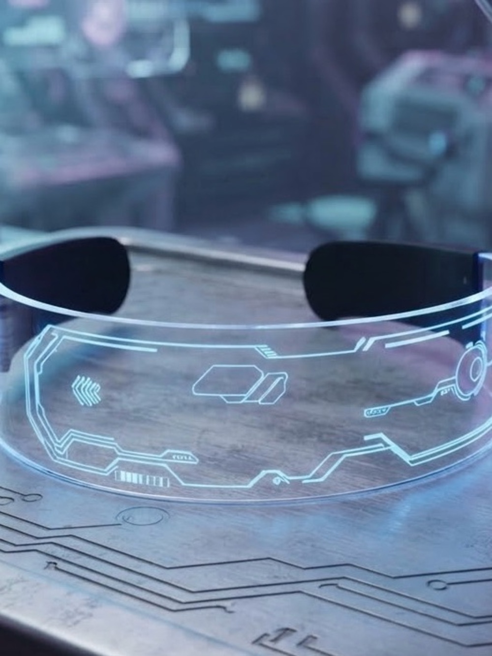 Blue LED Smart Visor Glasses - Futuristic Wearable Display